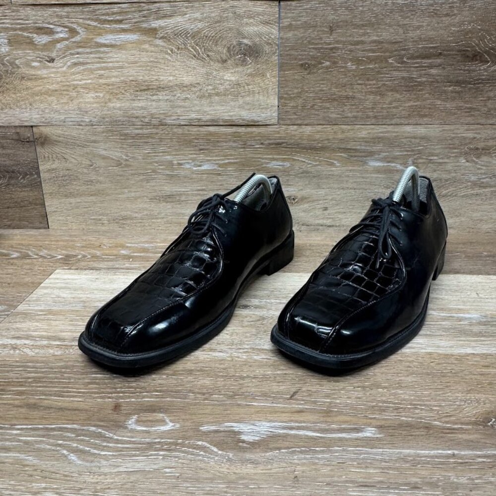 Daks London Black Leather Reptile Embossed Square Toe Oxfords Men's Size 10